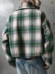 NEON BLANC 男士休闲日常复古格子蜘蛛网印花纽扣衬衫 - 綠色 - 查看 3