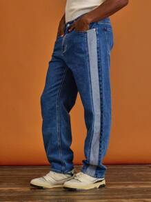 Musero Slim Fit Panel Detailing Denim Jean Pants Button Fastening Summer Spring Vacation - Multicolor - View 3