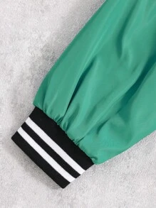 Girls' Minimalist Fashion Cool Embroidery Woven Baseball Jacket Cardigan With Snap Buttons Girls Letterman Jacket Varsity S Girls Bomber Jacket Girls Satin Jacket Varsity Jacket Girls - Green - View 6