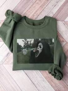 INAWLY Plus Size Print Crew Neck Long Sleeve Sweatshirt Pullover Fall Winter Autumn - Green - View 1