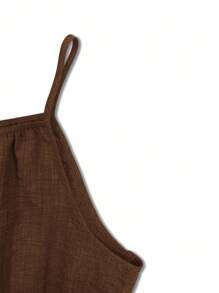 Breezaya 女士时尚宽松连体裤美拉德风格夏季棕色轻盈格纹大学季服装 - 摩卡棕 - 查看 4