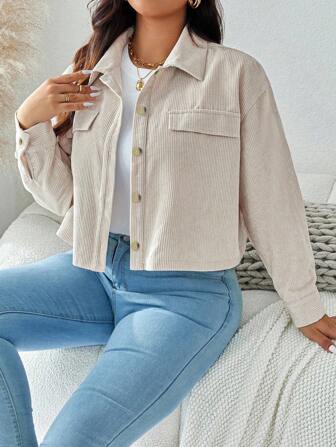 SHEIN LUNE Roupas de Outono Plus Size para Mulheres, Jaqueta Minimalista Casual de Manga Longa em Cor Sólida, Jaquetas de Outono e Roupas de Outono para Mulheres, Roupas de Inverno