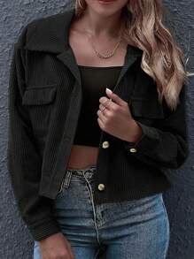 SHEIN LUNE 大码纯色前扣假口袋简约休闲夹克假日装