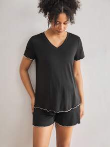 Moonlight&Mama Comfortable Black Elastic Simple Short Sleeve Nightgown, Maternity Loungewear - Black - View 2