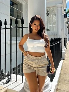 NegzBox Women's Solid Color Drawstring Waist Spring Shorts - Khaki - View 1