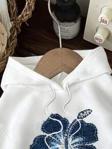 Attitoon 休闲简约花卉印花连帽衫，宽松厚款女士运动衫，适合秋冬季