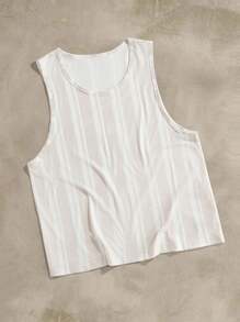 EASEVO Plus Size Men's Striped Knit Printed Tank Top, Suitable For Summer - White - View 1