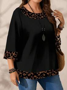 EMERY ROSE Blouse ample à imprimé intégral, col rond, manches 3/4 pour femmes grandes tailles, automne/hiver - Noir - Voir 5