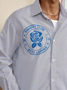 Manfinity VCAY Men's Casual Floral, Letter & Striped Print Long Sleeve Loose Fit Shirt, Spring/Autumn - Multicolor - View 6