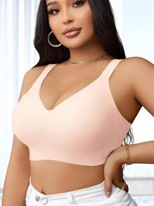 NudeFit Sujetador sin costuras para mujer de talla grande con tiras de gel, apoyo suave y inalámbrico con copa con molde - Rosa coral - Ver 4