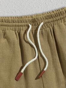 Manfinity VCAY 男士休闲梭织中腰抽绳直筒短裤 - 卡其色 - 查看 4