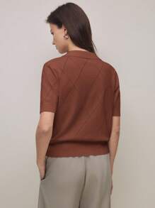 BizChic 2025秋冬新款咖啡棕色Polo领钻石纹针织女毛衣，优雅都市商务休闲办公装，适合约会、派对、郊游、机场、浪漫乡村音乐会、复古韩式、机场、婚礼嘉宾、生日、万圣节、圣诞节 - 咖啡棕 - 查看 4