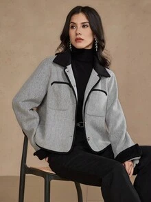 DAZY Chaqueta larga de mujer con bloques de color - Albaricoque - Ver 5