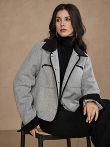 DAZY Chaqueta larga de mujer con bloques de color - Albaricoque - Ver 6