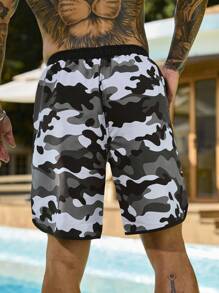 Manfinity Swimmode 男士迷彩泳裤：速干、抽绳沙滩短裤，带口袋，男士泳裤，夏威夷风 - 彩色 - 查看 2