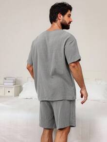 DAZY 男士纯色深灰色睡衣套装，夏季 - 淺灰色 - 查看 2