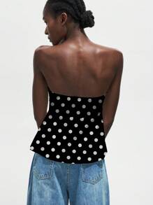 Maija 休闲波尔卡圆点图案褶饰娃娃装紧身抹胸上衣，适合万圣节、圣诞节、派对、音乐节 - 黑與白 - 查看 2