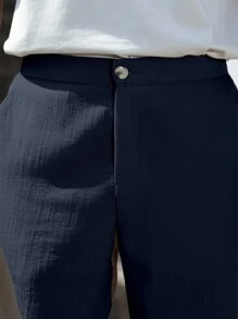 Manfinity Homme Quần short trơn màu thường ngày mùa hè dành cho nam - Màu xanh hải quân - Xem 2