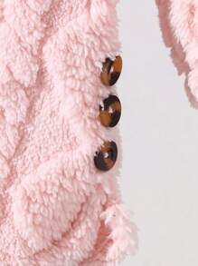 SHEIN Playful Pals Baby Girl Textured Fleece Long Sleeve Single-Breasted Casual Hooded Jacket Fall Winter - Pink - View 5