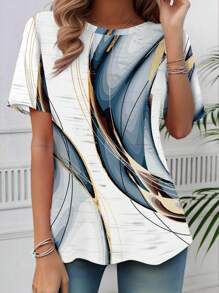 SHEIN Women's Casual Random Print Loose Fit Long Sleeve Round Neck T-Shirt