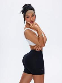 SHEIN Sports 夏季运动户外跑步健身运动短裤 - 黑色 - 查看 5