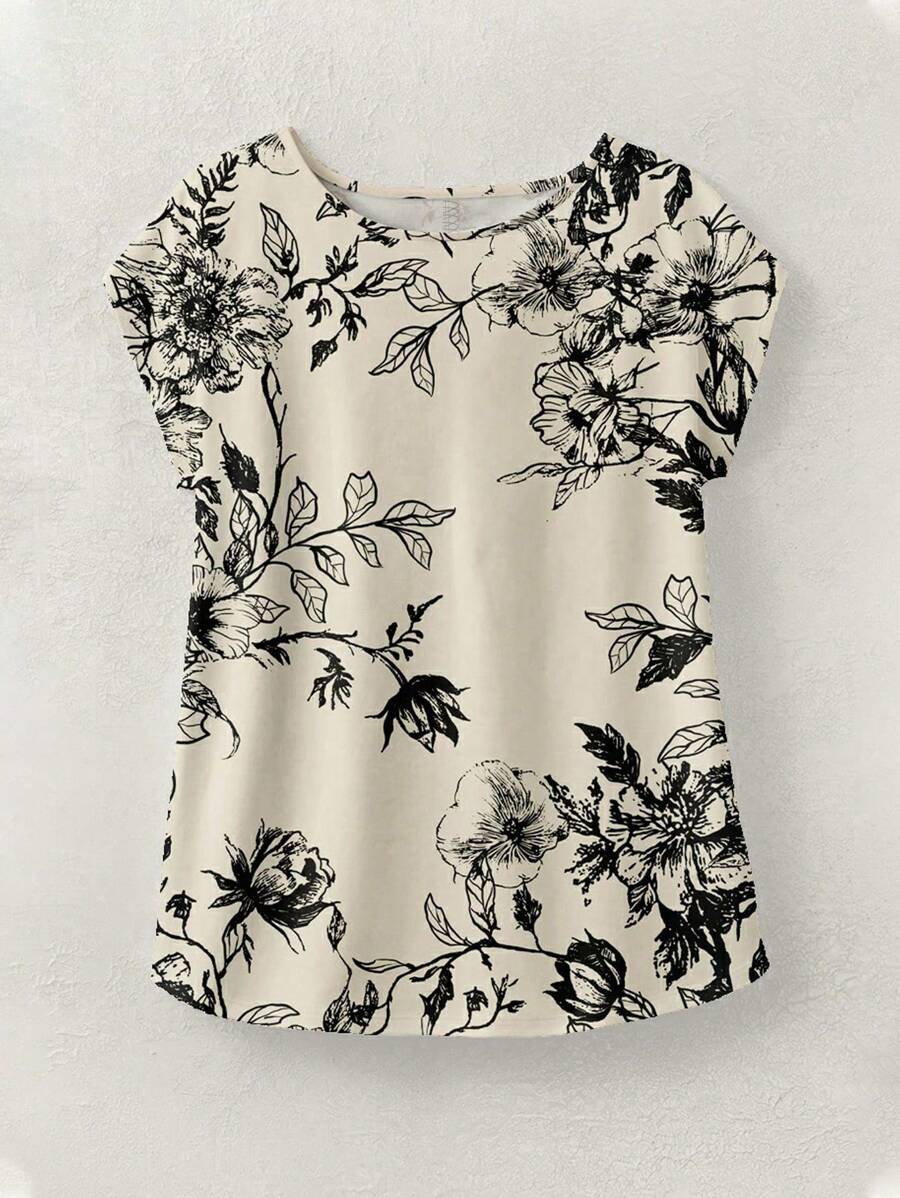 Rusticease 休闲简约女式圆领衬衫，适合夏季穿着，适合外出穿着，时尚百搭的女士上衣，休闲百搭。 - 彩色 - 查看 1