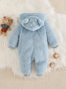 Cozy Pixies 男婴卡通熊图案耳朵连帽加厚连体衣 - 杏色 - 查看 2