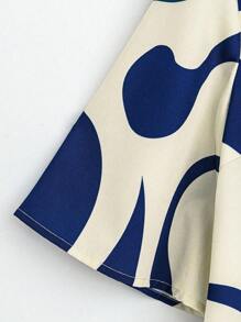 Omancia 女士休闲圆领简约日常衬衫，带有随机印花图案，七分袖上衣 - 杏色 - 查看 4