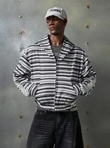 NEON BLANC 男士街头时尚长袖条纹连帽运动衫，秋季，冬季 - 黑與白 - 查看 2