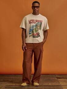 Musero 超大图案标语印花短袖 T 恤春夏季假期