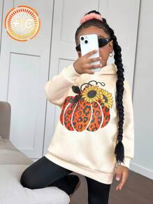 年轻女孩可爱百搭休闲万圣节卡通图案长袖运动衫 - 卡其色 - 查看 1