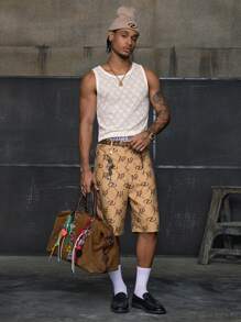 AXEPEAK 性感提花网眼男士短款修身背心 - 白色 - 查看 3