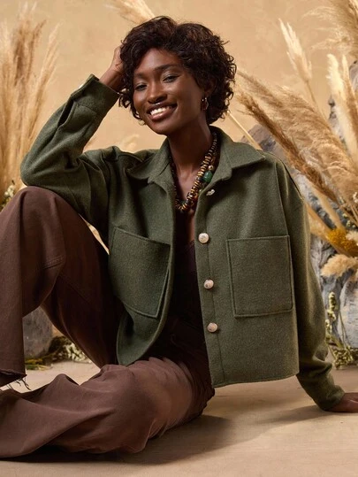 Bóhologie Solid Color, Gold Button Details, Crop Coat