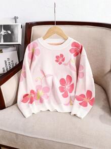 Girls' Back To School Fashion Round Neck Long Sleeve Sweater, Soft, Warm, Versatile And Comfortable Fall Winter - Multicolor - View 1