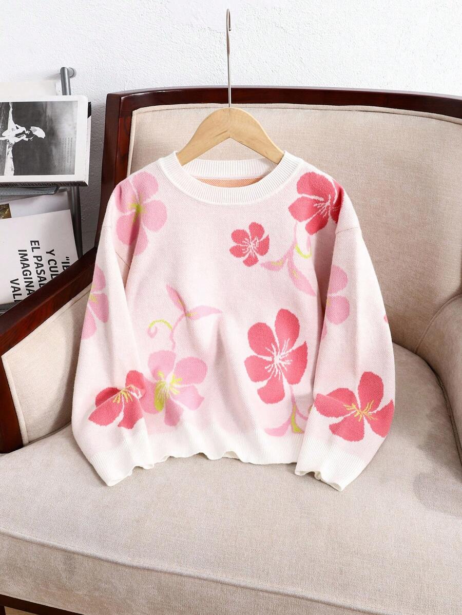 Girls' Back To School Fashion Round Neck Long Sleeve Sweater, Soft, Warm, Versatile And Comfortable Fall Winter - Multicolor - View 1