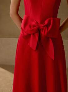 MOTF PREMIUM BOW DECOR STRUCTURED SLEEVELESS DRESS - Red - View 2