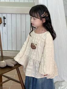 Dazy Kids 女童幼儿圆领长袖T恤，秋季服装 - 杏色 - 查看 6