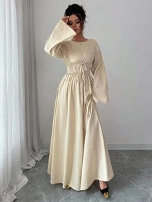 Siren Gaze Váy bó eo tối giản màu trơn dành cho nữ, mặc hàng ngày - Màu be - Xem 4