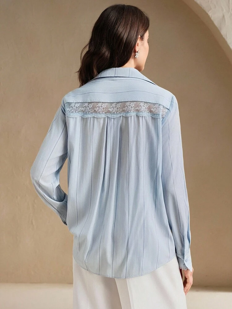 Luxury Casual Versatile Striped Pearl Embroidery Rhinestone Decorated Blouse For Women
