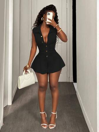 BamGleam Women's Sexy Sleeveless Pink Romper