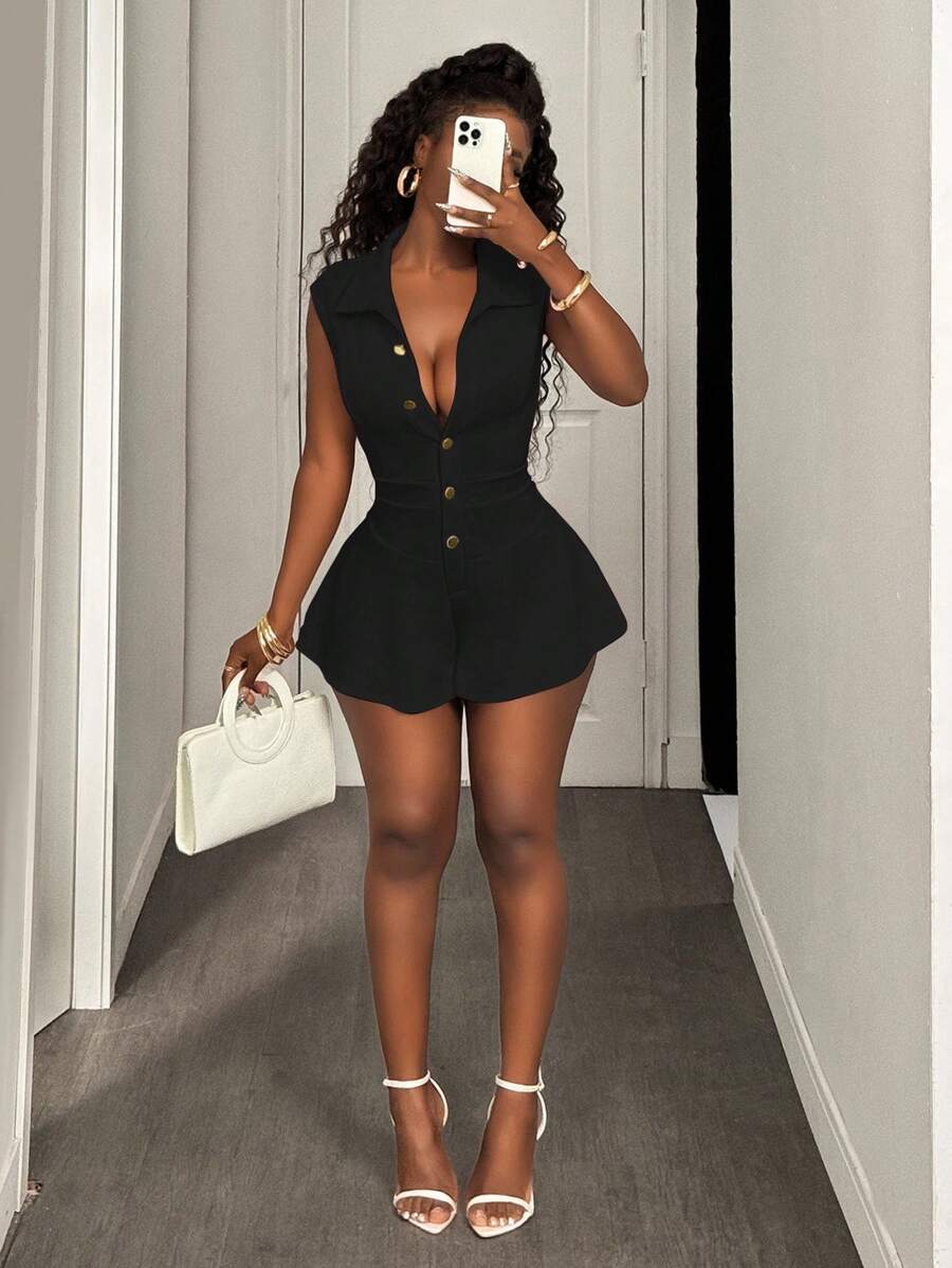 BamGleam 女士性感无袖粉色连体衣 - 黑色 - 查看 1