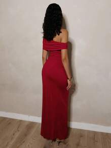 Glamine 女式不对称褶饰不对称肩部金属装饰束腰无袖连衣裙