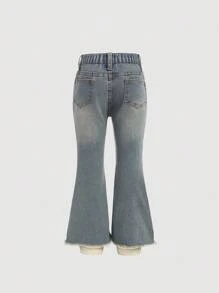 SHEIN Jeans Flare com Lavagem e Bainha Deshilachada para Menina Casual - Lavagem clara - Visão 2