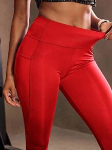 Powerista Red Capri Leggings With Pockets Women Red Capri Pants Yoga Pants - Red - View 5