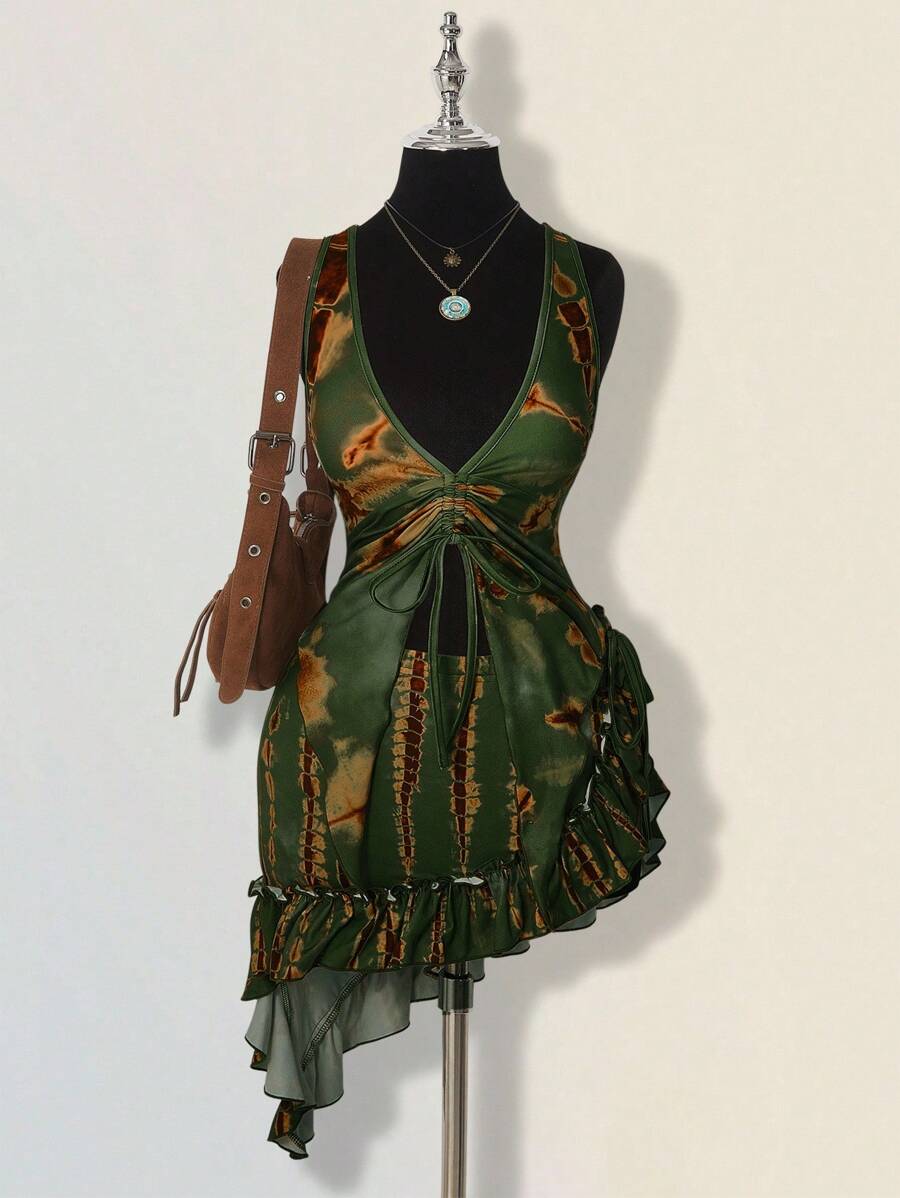 SHEIN ICON 露背吊带背心和不对称下摆半身裙套装 - 彩色 - 查看 1