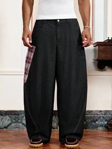 SWAVVY Men's Woven Casual Loose Solid Color Pants, Fashionable Daily Wear, Fall