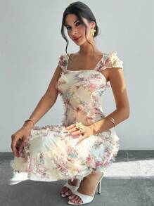 Firerie 女士优雅浪漫度假海滩约会假日下午茶，暑假返校季服装，多色网眼刺绣修身针织连衣裙，适合夏季穿着，婚礼宾客服装，适合多种场合 - 彩色 - 查看 5