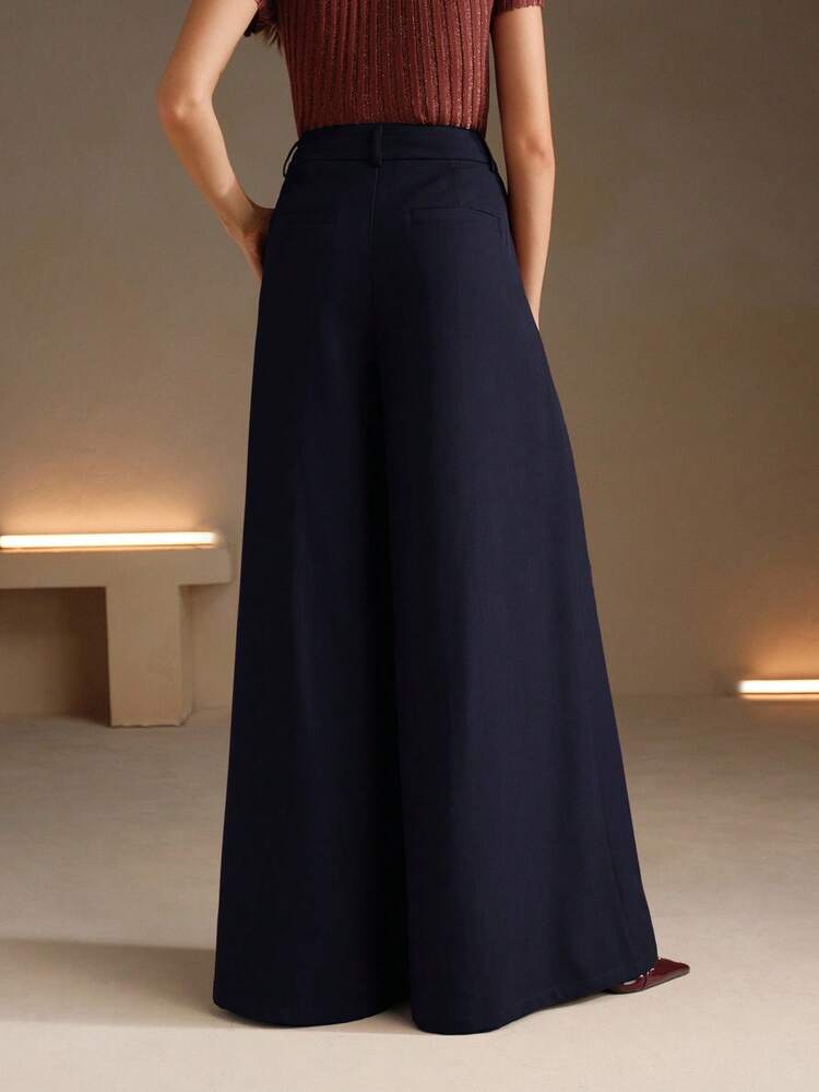 Anewsta Essential Women's Wide Leg Trousers, Coffee Brown Suit Pants, Loose Casual Flared Style, Elegant Draping, Suitable For Autumn/Winter