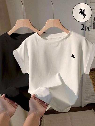 Comfortcana Set de 2 camisetas de manga corta de cuello redondo, aptas para el verano