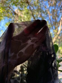 Lavishia 女士优雅复古黑白波尔卡圆点透视网眼立领长袖修身针织上衣 - 彩色 - 查看 6